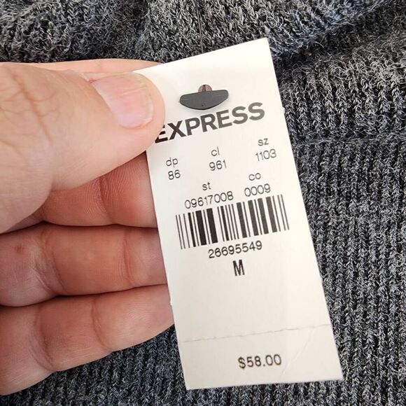 Express Size M Women’s Puff Sleeve Mock Neck Pullover Sweater Dark Gray N13 NWT - Picture 6 of 6